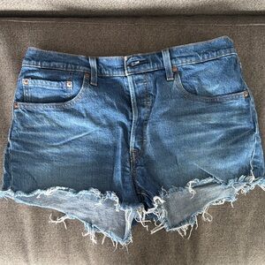 Levi's Blue Frayed Jean Shorts